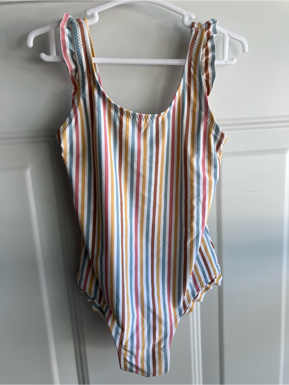 Zara white blue yellow brown red striped swim suit 4T 5T